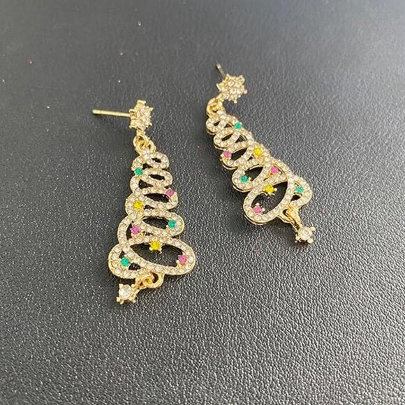 Neiman Marcus Rhinestone Light Luxury Christmas Tree Tassel Earrings - Picture 5 of 6